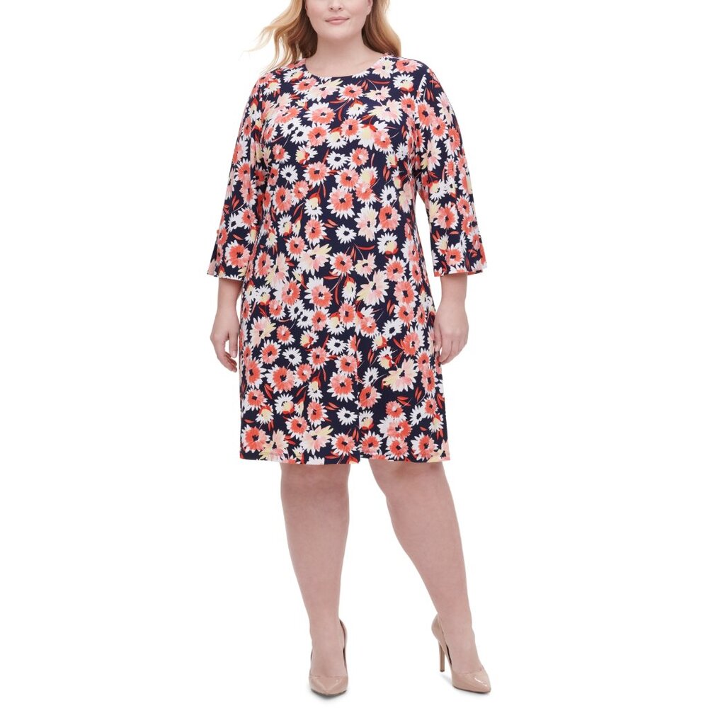 NWT Womens Plus Size 16W Tommy Hilfiger Floral Print Jewel Neck Shift Dress NEW